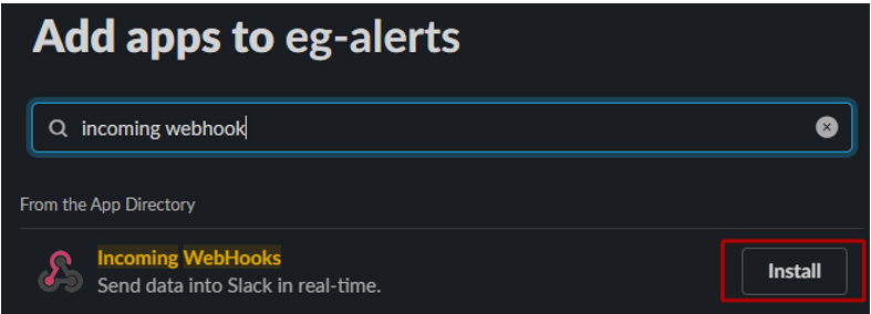 Install button option to install Incoming WebHooks