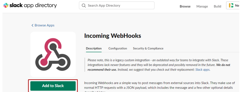 Add to Slack button option for adding incoming WebHooks to Slack