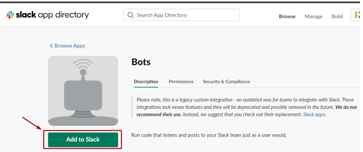 Add to Slack button option