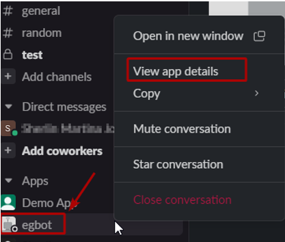View app details option for bot