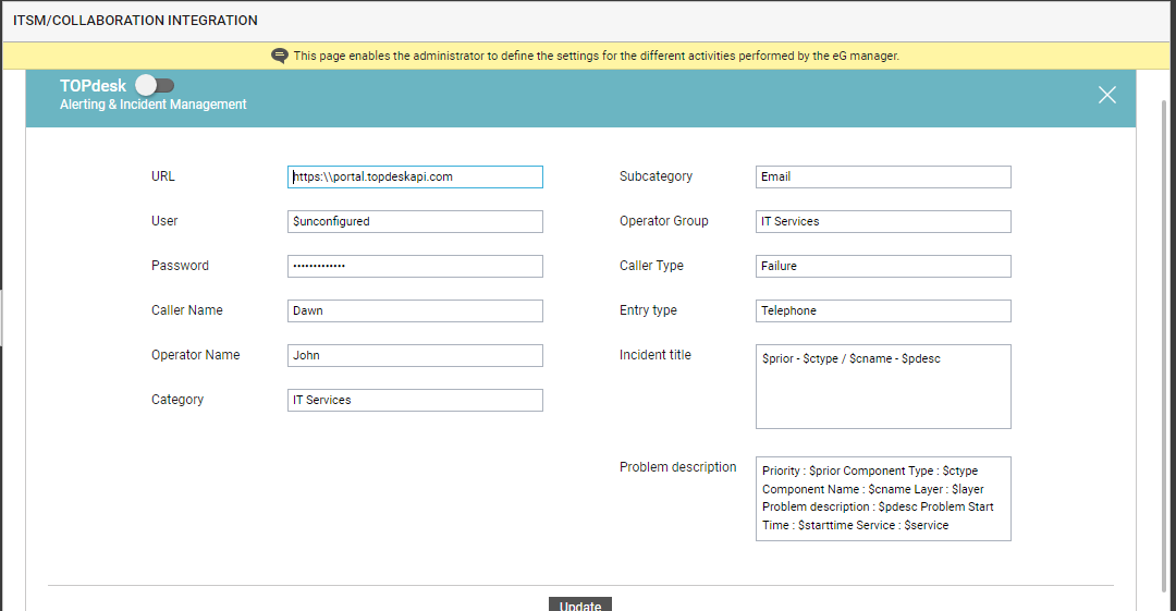 Configuring integration with TOPdesk