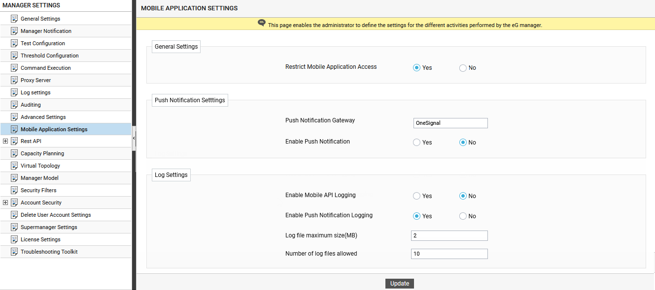 Mobile Application Settings