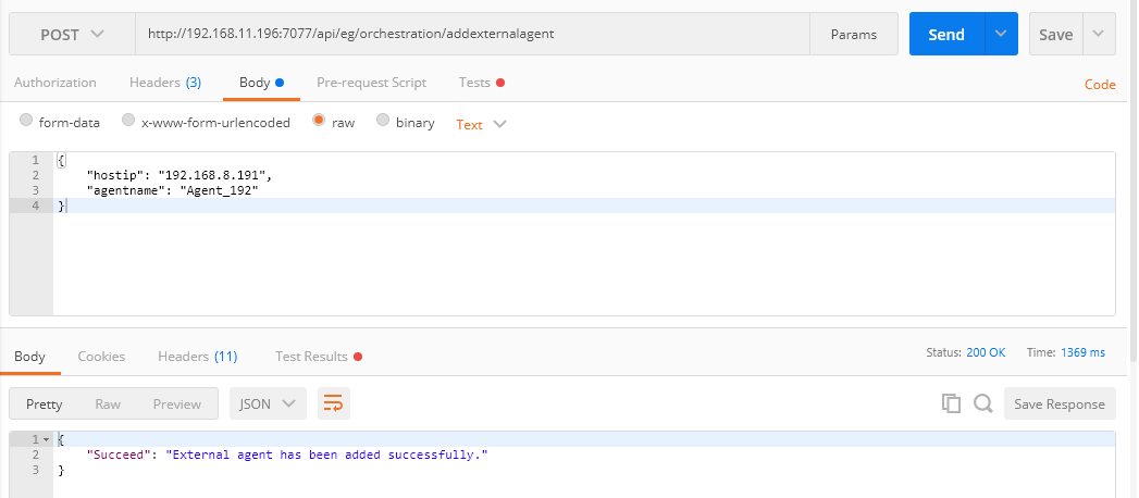 Adding External Agents Using Postman REST Client