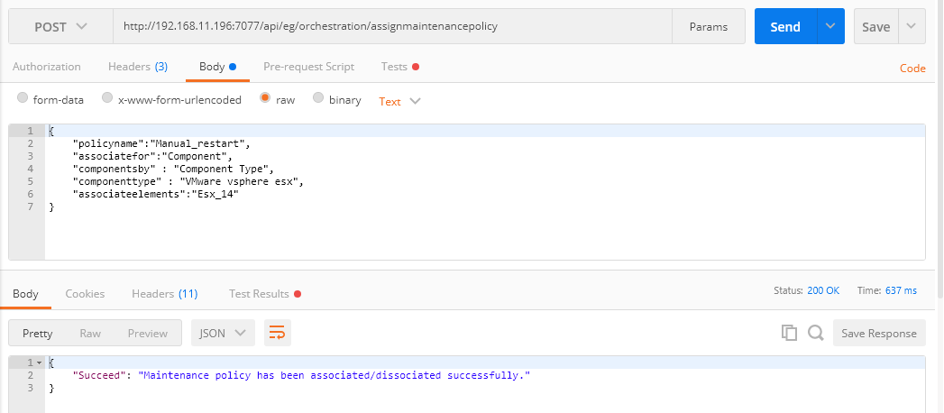 Assigning Maintenance Policy Using Postman REST Client