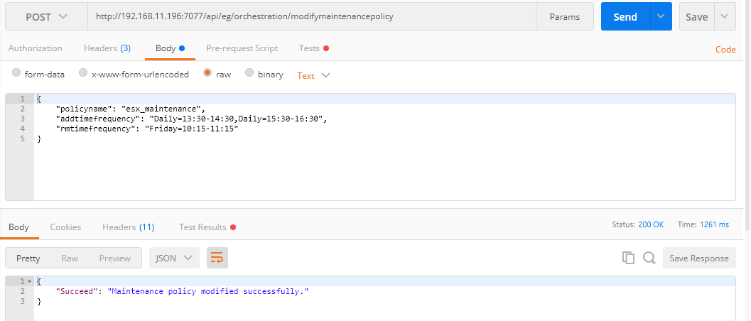 Modifying Maintenance Policy Using Postman REST Client