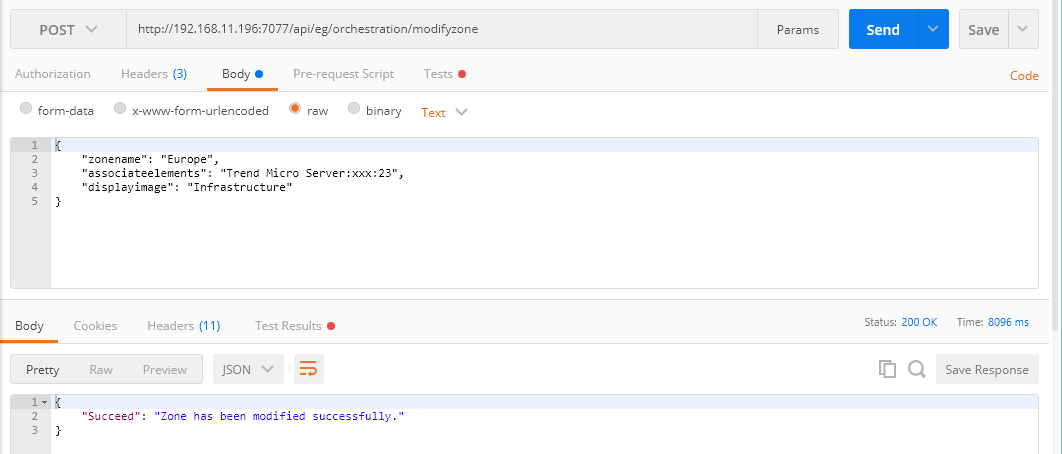 Modifying Zone Using Postman REST Client