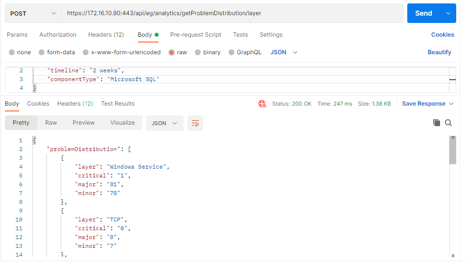 Retrieving Alarm Count Across Layers of Component Type Using Postman REST Client
