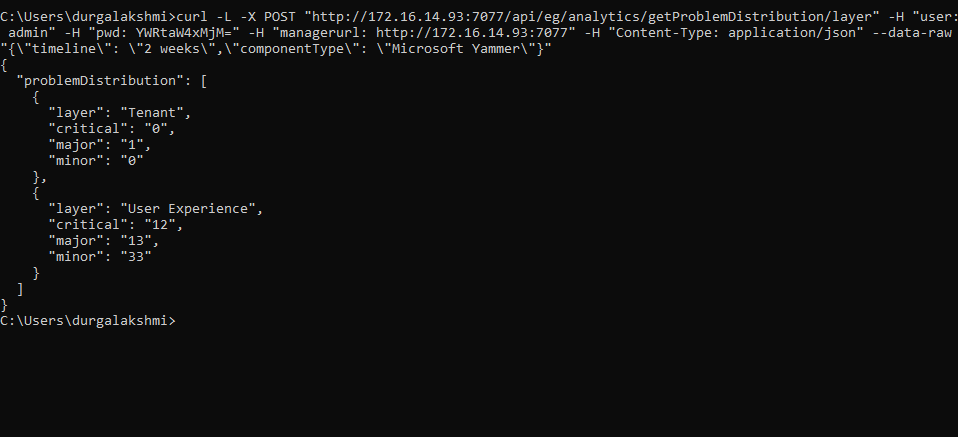 Retrieving Alarm Count Across Layers of Component Type Using cURL