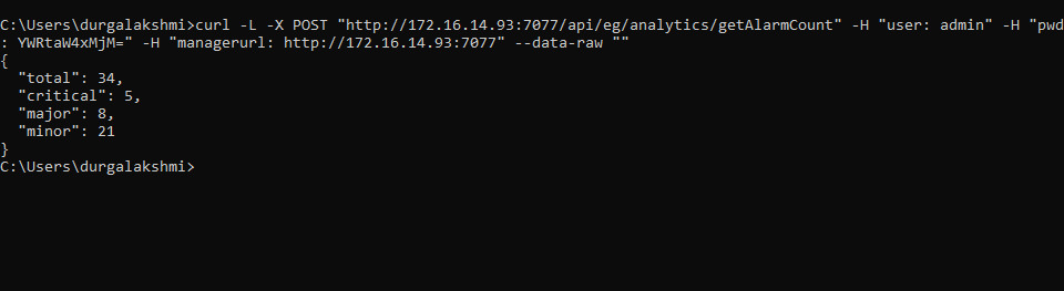 Retrieving Count of Current Alarms Using cURL