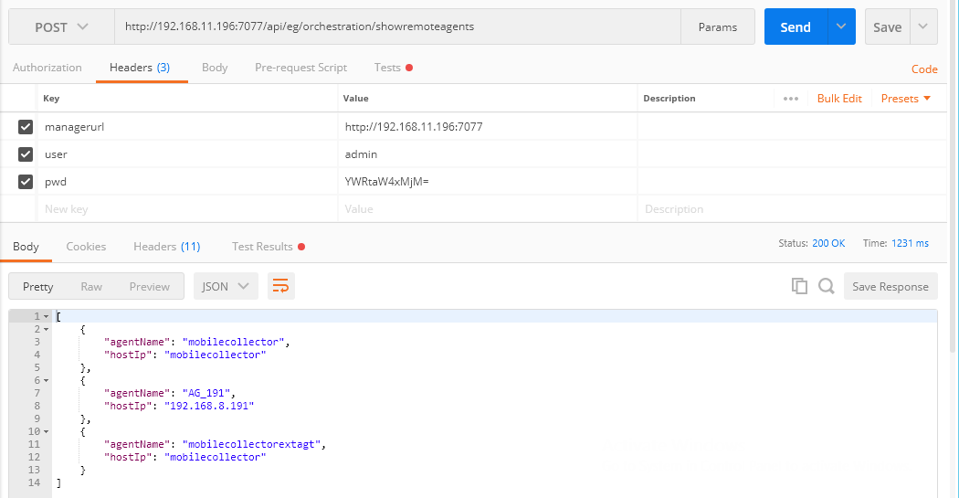 Displaying Remote Agents Using Postman REST Client