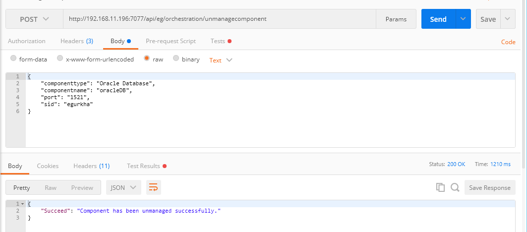 Unmanaging Component Using Postman REST Client
