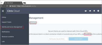 Citrix Cloud Management screen