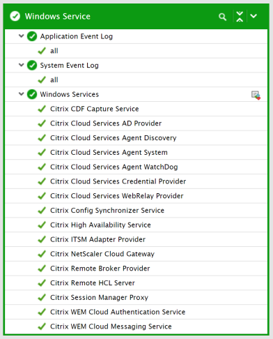 Citrix Connector Event Log Status screen