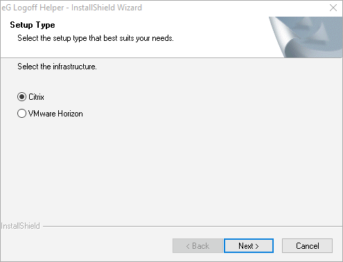 Setup Type selection allows you to select between Citrix and VMWare Horizon