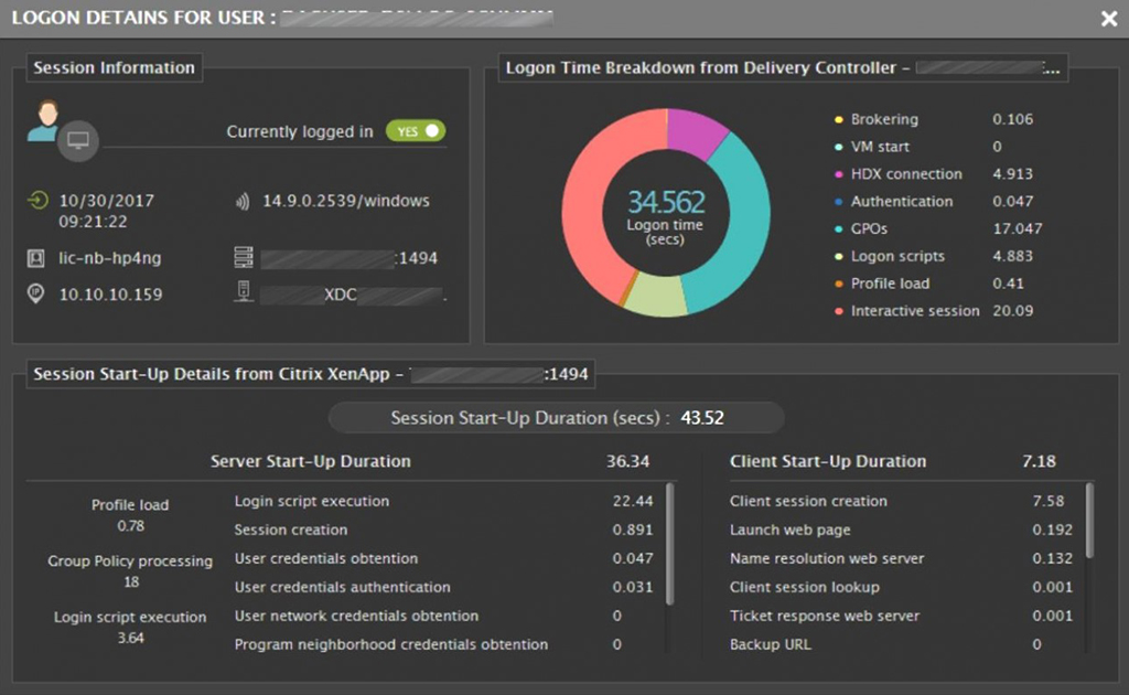 The Logon Details screen provides visibility into logon time execution