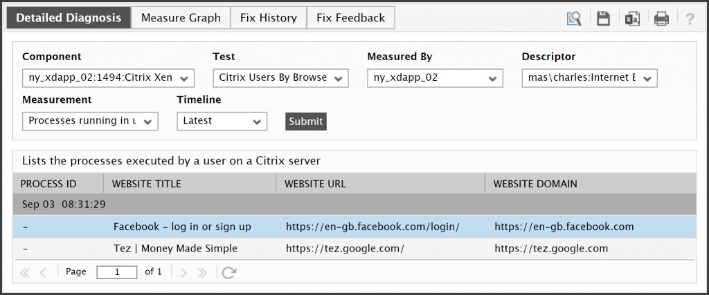 Citrix Monitoring for Web Page Usage