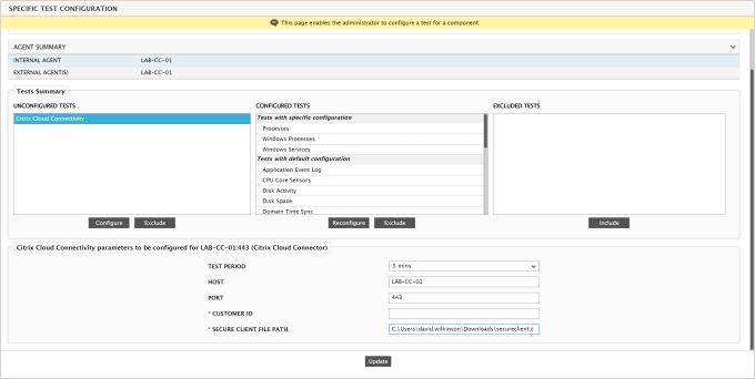 Specific Test Configuration