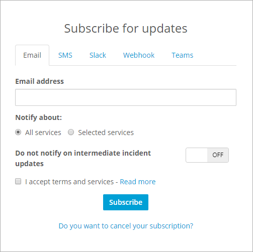 Update Subscription form